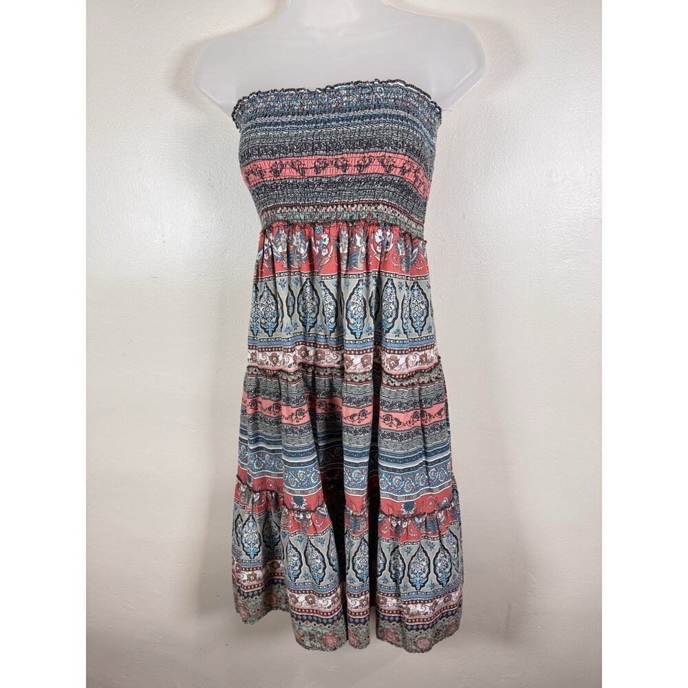 VTG Mudd Womens Smocked Milkmaid Dress Size M Paisley Peasant Cottagecore Boho